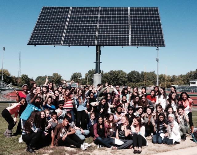 EARTH Club members in front of newly installed 3.44 kW solar tracking array